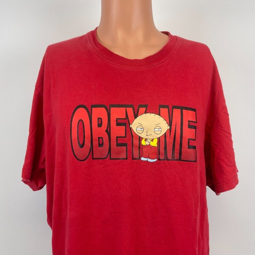 Family Guy Stewie Griffin Obey Me T Shirt 2011 TV Show Cartoon Red Size XL